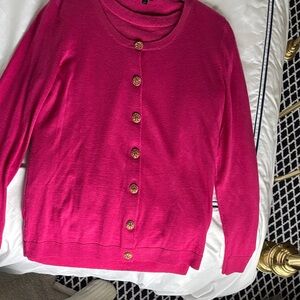 Talbots Rose/Fucshia Button-Up Sweater Set